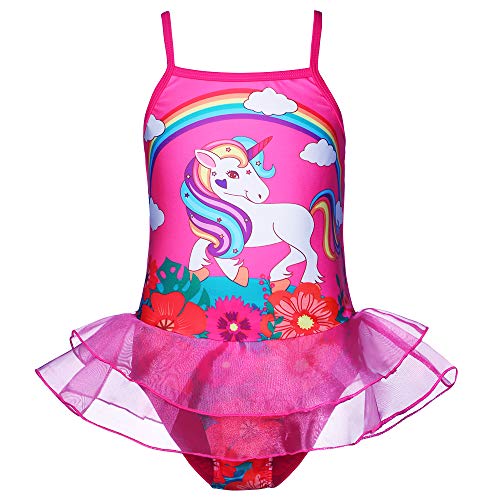 DAXIANG Fille Licorne Maillot de Bain Siamois à Volants Maillot de Bain Une pièce Split Plage/Bikini/Maillots de Bain Rose Bleu Violet (Rose, 116/122(4-5 Ans))