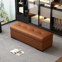 Leather Storage Ottoman Bench,Large End of Bed Ottomans,Load up to 660 lb Ottoman with Storage,Upholstered Entryway Bench with Seating for Living Room, Bedroom, Entryway Brown 150x40x40cm