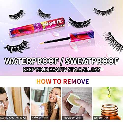 Magnetic Lashes Kit , 10 Pairs Reusable 3D 5D Magnetic Eyelashes Set with 2 Dazzling colors Magnetic Eyeliner and Tweezer, Mink False Eyelashes Natural Look, No Glue Needed