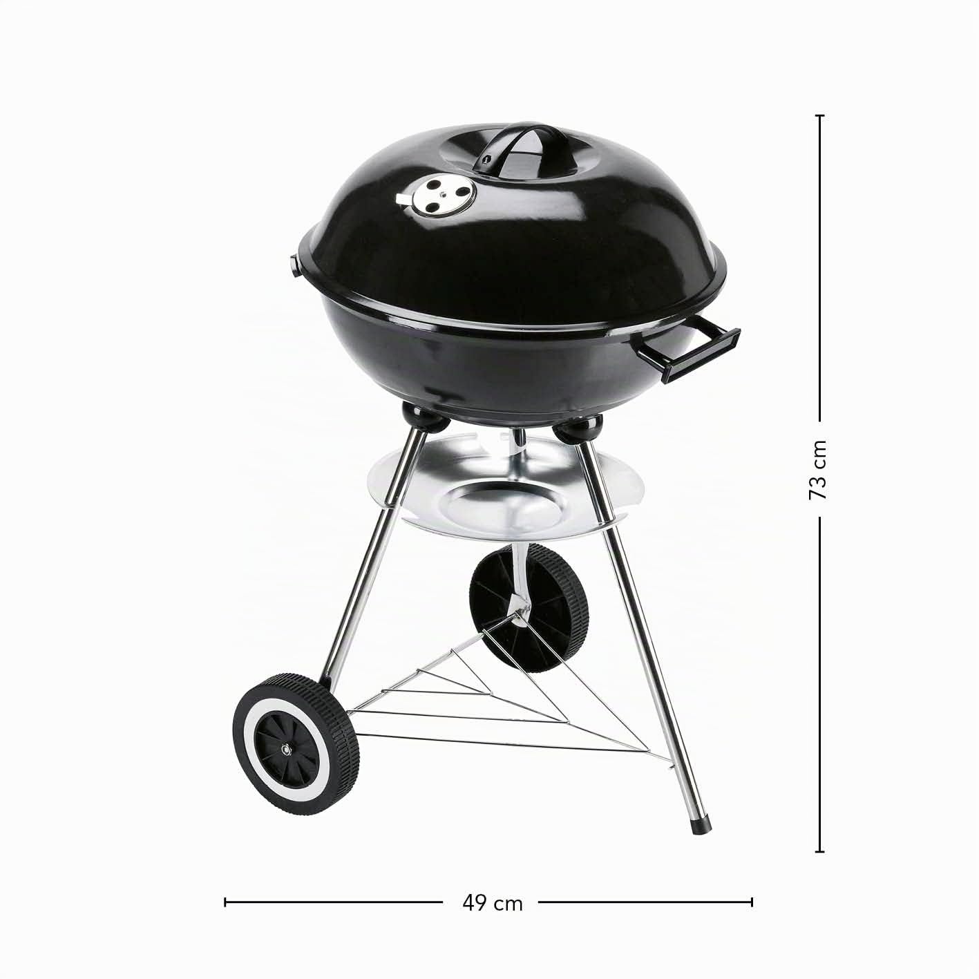 LANDMANN Kleiner Holzkohle-Kugelgrill | Grillfläche ca. Ø 41 cm | ca. 15 cm hoher Garraum | Grillhöhe ca. 62 cm | Verchromter Grillrost mit Griffen | 3 Stativbeine