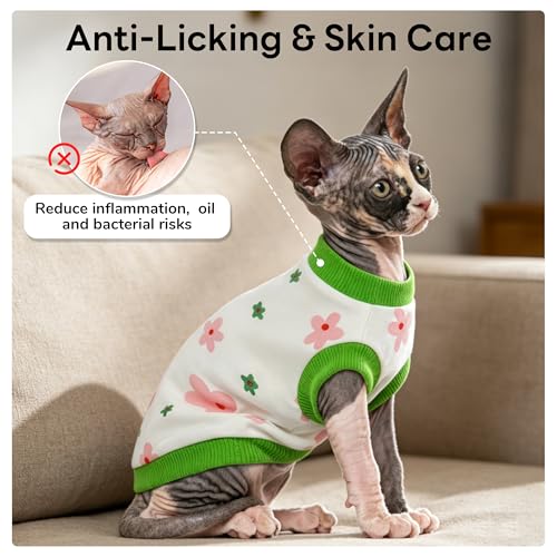 Vêtements chat Sphynx et pyjama pull chat sans poils extensible PUMYPOREITY vert S - 4