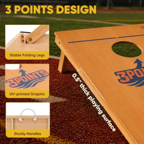 Image of Cornhole Board Set for Adults, Premium Wooden Bean Bag Toss Game with 8 All-Weather Bean Bags, Integrated Bean Bag Storage, Foldable Legs Outdoor Game