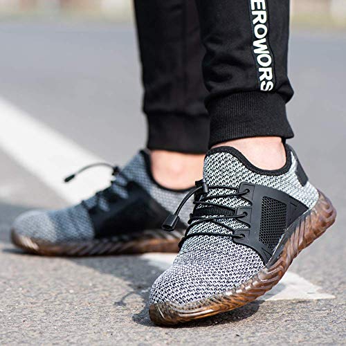 SYLPHID Steel Toe Shoes Work Safety Shoes for Men and Women Lightweight Breathable Industrial & Construction Sneakers Puncture Proof Footwear Grey - Thumbnail 3