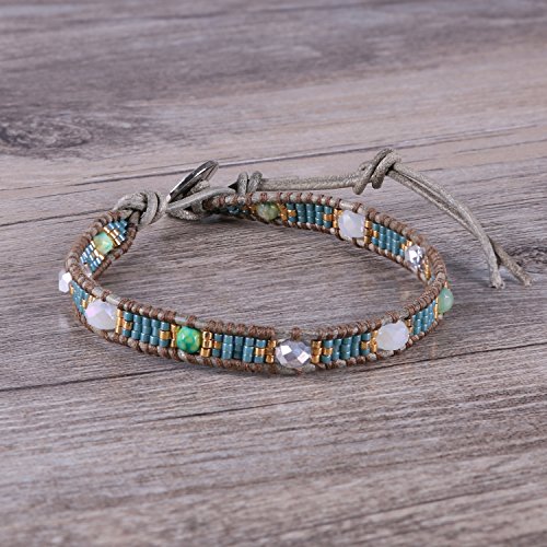 Image of KELITCH Turquoise Beaded Wrap Bracelets Bangle Handmade Charm Chain Strand Bracelet For Women