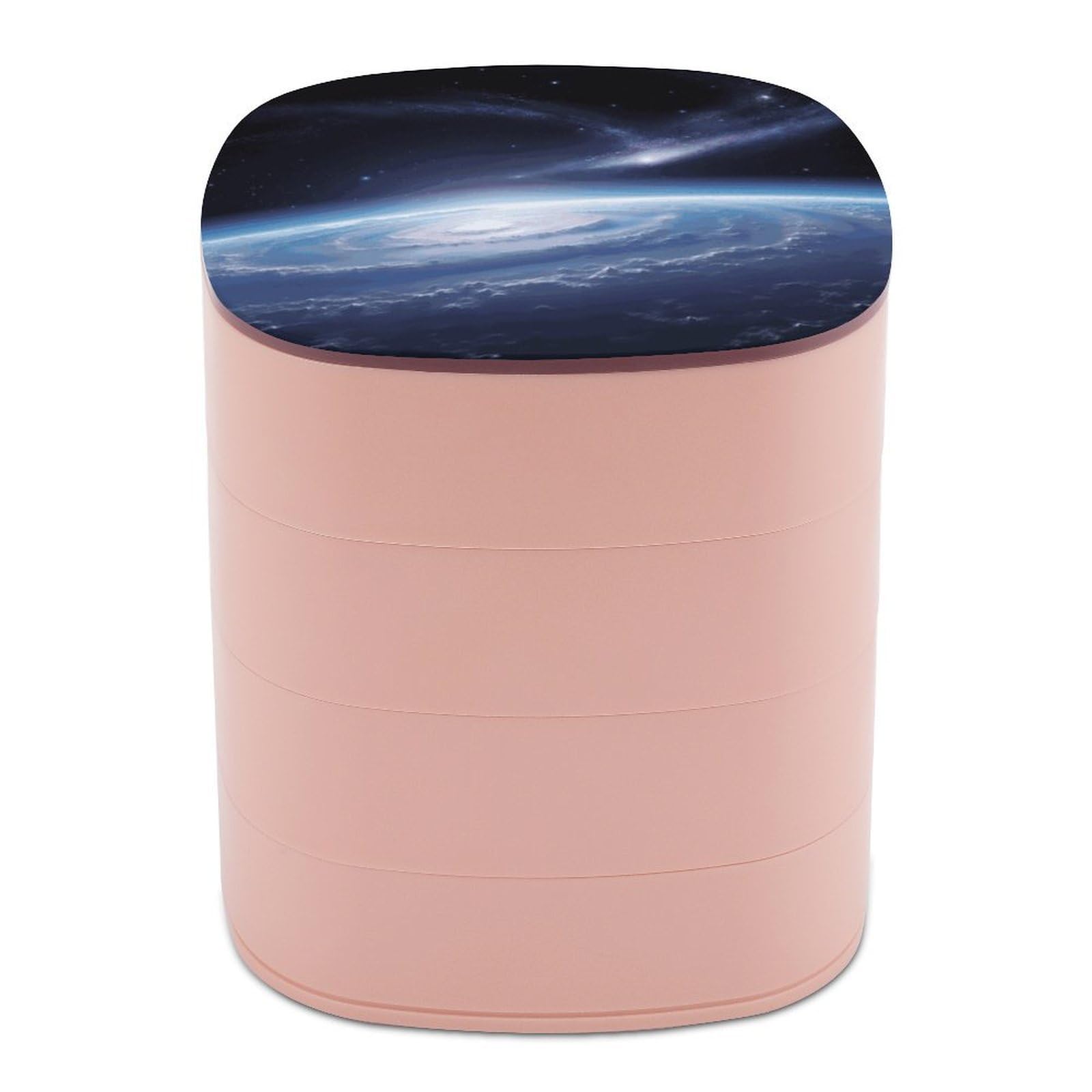 JTREHY Space PhotoJewelry Box 4-Layer Rotating Stronge Boxs Round Travel Jewelry Case with Lid for Bracelets Rings Bracelets, Gift for Women