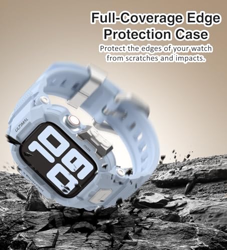 Image of ULTIMAL Rugged Band Compatible with Apple Watch Band 42mm Series 11 /10 with Case, Military-Grade Shockproof Strap for iWatch with Bumper Case Cover Men Women(Blue)