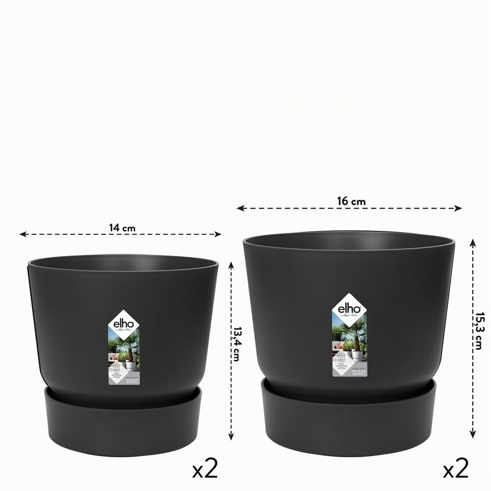 elho Greenville Rund 14, 16 2er Set Blumentöpfe - Living Schwarz