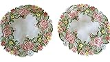 Embroidered Pink Rose Doilies Set of 2 Round Scarf Lace