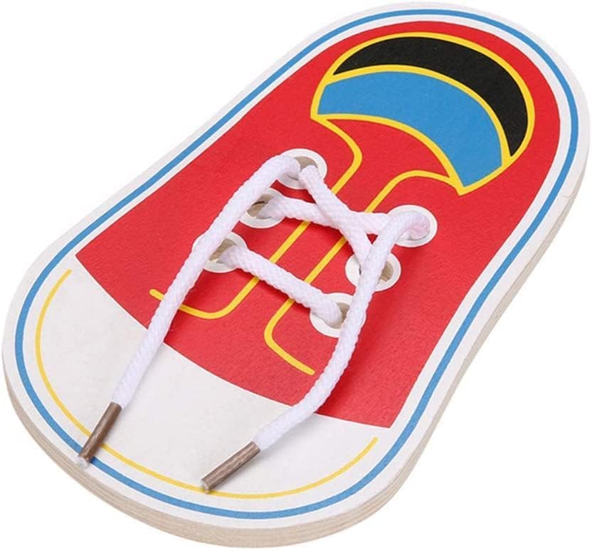 Threading Lacing Shoes Training Early Learning Kits- Shoes Learning Toy Kits Learn to Tie Your Own for Kids Practical Learning Toys -Kids Toddler Early Learning Toy Wooden Threading Lacing Shoes