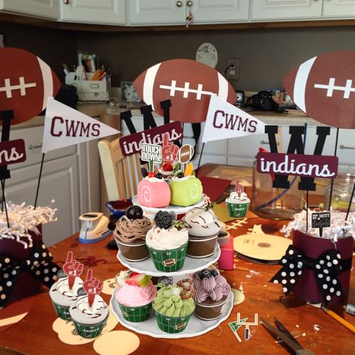 48 Pcs Football Cupcake Toppers and Wrappers & 28 Pcs Football Cake Decorations Football Game Day Party Supplies Sports Theme Birthday Party Decor