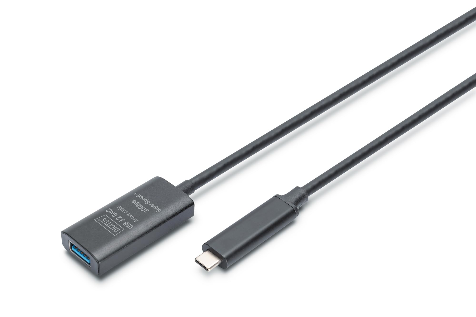 DIGITUS Active USB extension cable - USB-A socket to USB-C plug - 5 m - USB 3.2 Gen2-10 Gbit/s - Plug & Play - with signal amplifier - black