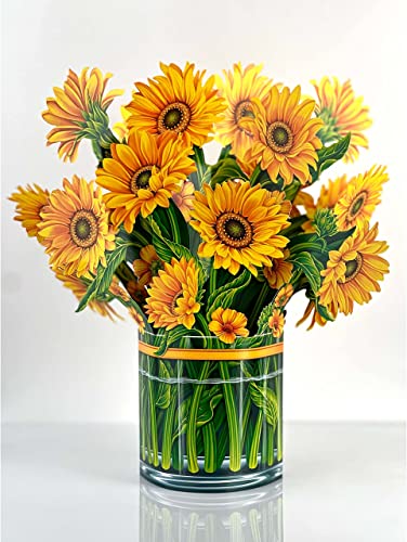 Freshcut Paper Pop Up Cards, Sunflower Grande, 18 inch Life Sized Forever Flower Bouquet 3D Popup Greeting Cards with Note Ca