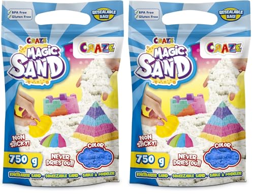 CRAZE MAGIC SAND Refill Pack de Arena Mágica para Niños en color azul, 750g de Arena magnética sin gluten (Paquete de 2)