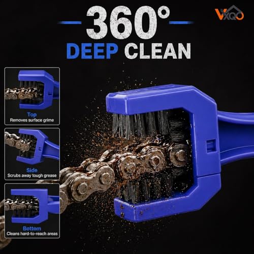 Image of Bike Chain Cleaning Brush with Chain Cleaner & Chain Lube 150ml Each + Microfiber Duster | Complete Motorcycle Chain Cleaning Kit | Bicycle, Scooter & Cycle Cleaning Accessories
