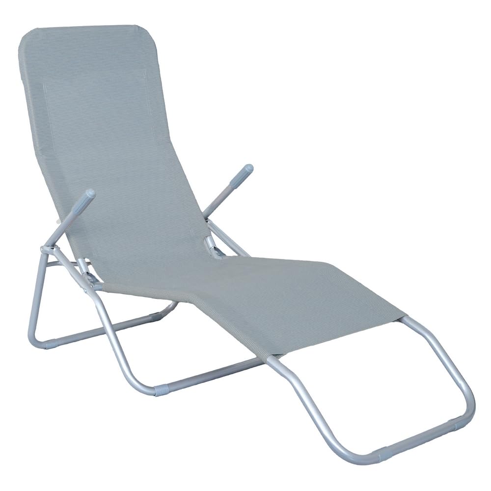 LOLAhome Tumbona basculante Plegable de acero y textileno Gris de 170x65x101 cm
