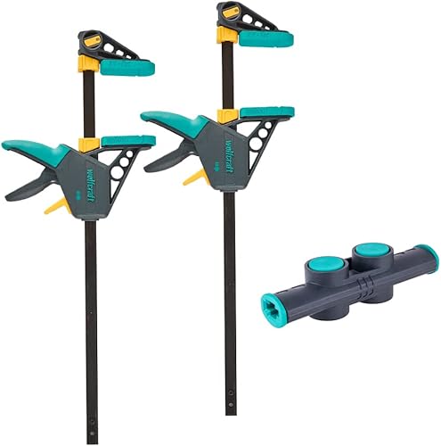 wolfcraft Juego de abrazaderas XL con una sola mano, 3 piezas I 8624000 I permite anchos de sujeción flexibles de hasta 41.732 in