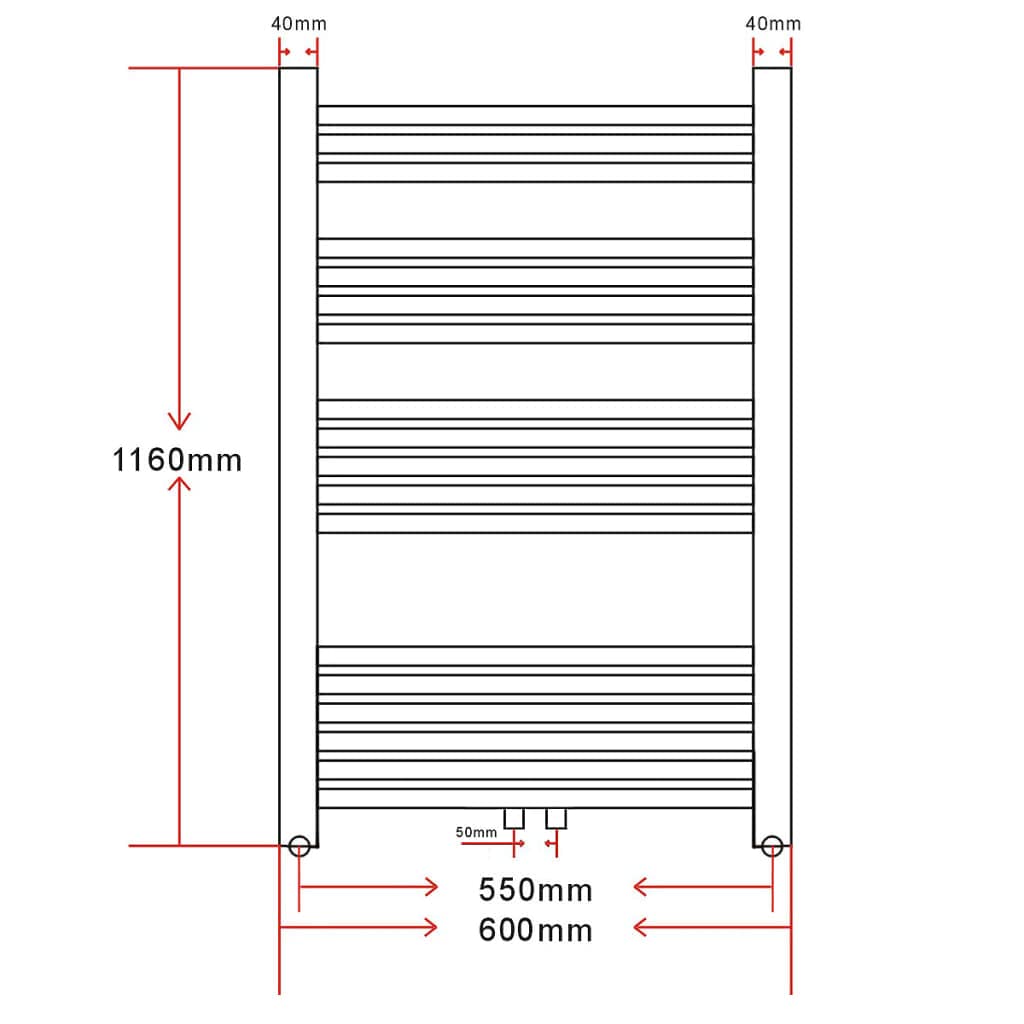 vidaXL Radiador toallero de baño con rieles curvados 600 x 1160 mm