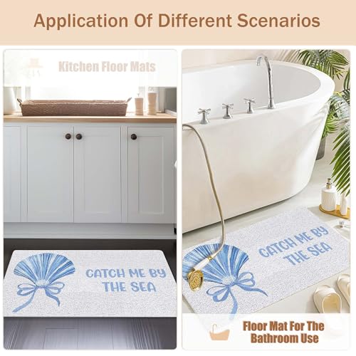 RYYCDOI Beach Seashell Door Mat, Coquette Blue Bow Shell Coastal Doormat Outdoor Indoor Entrance Porch, Nautical Outdoor Mat, Catch Me by The Sea Welcome Mats for Front Door, 17x30 Inch - Image 5