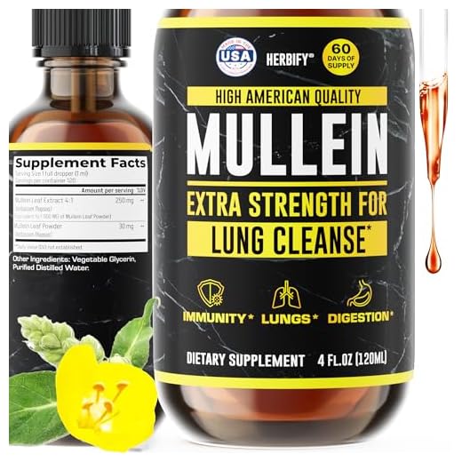 HERBIFY Mullein Drops - Lung Cleanse - Mullein Leaf Extract - Powerful Mullein for Immune Support - Mullein Extract for Lung Detox & Respiratory Support - Made in USA - Herbal Supplements - 4 Oz