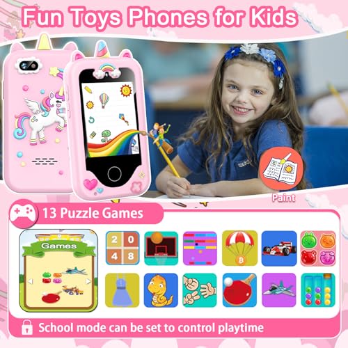 Image of Kids Smart Phone for Girls Toys, Gifts for 3-10 Year Old Girls Boys Pink | Christmas Birthday Kids Toys, 2.8 inch Touchscreen Toddler Learning Cell Toy Phone with Dual Camera, Game, Music Player, 8GB Card