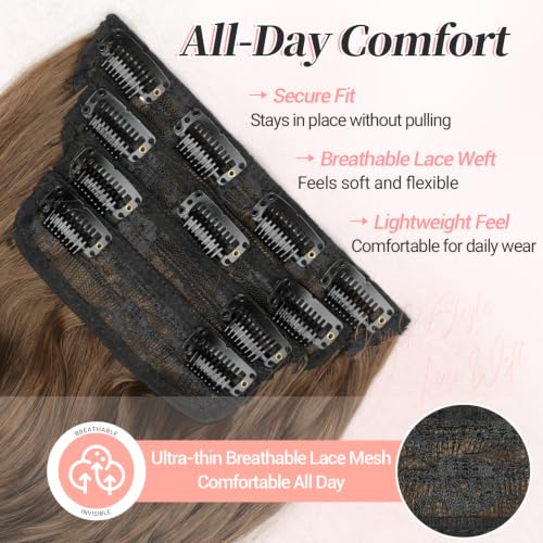 Image of KooKaStyle Clip in Synthetic Hair Extensions Long Wavy 4PCS Thick Hairpieces Warm Auburn Brown Fiber Double Weft Natural Hair Extensions 24 Inch for Women