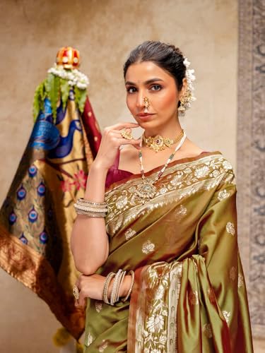 Image of SIRIL Women's Paithani jacquard Silk Saree |Chandrakor Paithani jacquard Saree With Unstitched Blouse Piece