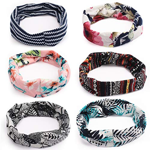 Canitor 6 Pack Bandana Headband for Women Boho Headbands for Women Yoga Headbands for Women Fitness Headbands for Women Workout Headbands for Women Head Wraps for Women Knot Fashion Headbands for Wome