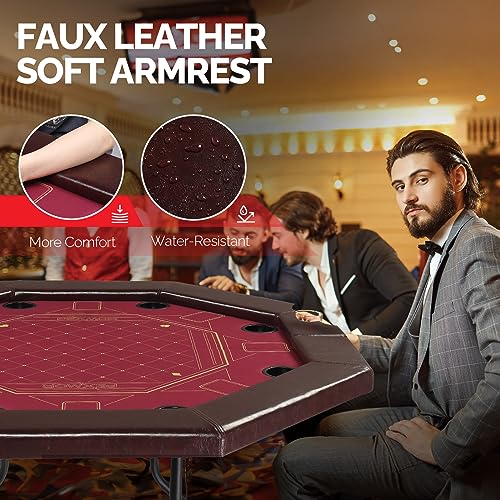 PEXMOR 8 Player Poker Table Foldable, Folding Octagonal Blackjack Texas Holdem Poker Table, Portable Casino Leisure Card Board Game Table with Stainless Steel Cup Holders & Padded Rails