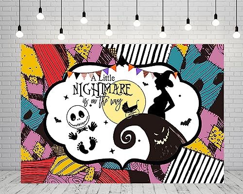 A Little Nightmare is on The Way Backdrop for Party Supplies 5x3ft Halloween Photo Backgrounds Nightmare Before Christmas Baby Shower Banner for Cake Table Decoration