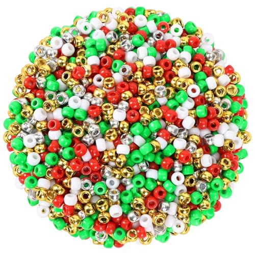 UPINS 1200Pcs Christmasr Pony Beads Bulk Red White Green Gold Silver Beads