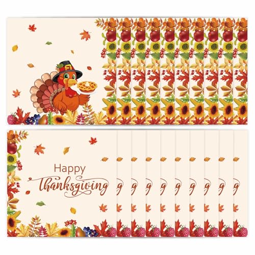 40 Pack Thanksgiving Paper Napkins, Autumn Harvest Festival Dinner Napkins with Turkey & Maple Leaf Design, Festive Paper Serviettes for Thanksgiving Table Decorations, Fall Party Supplies
