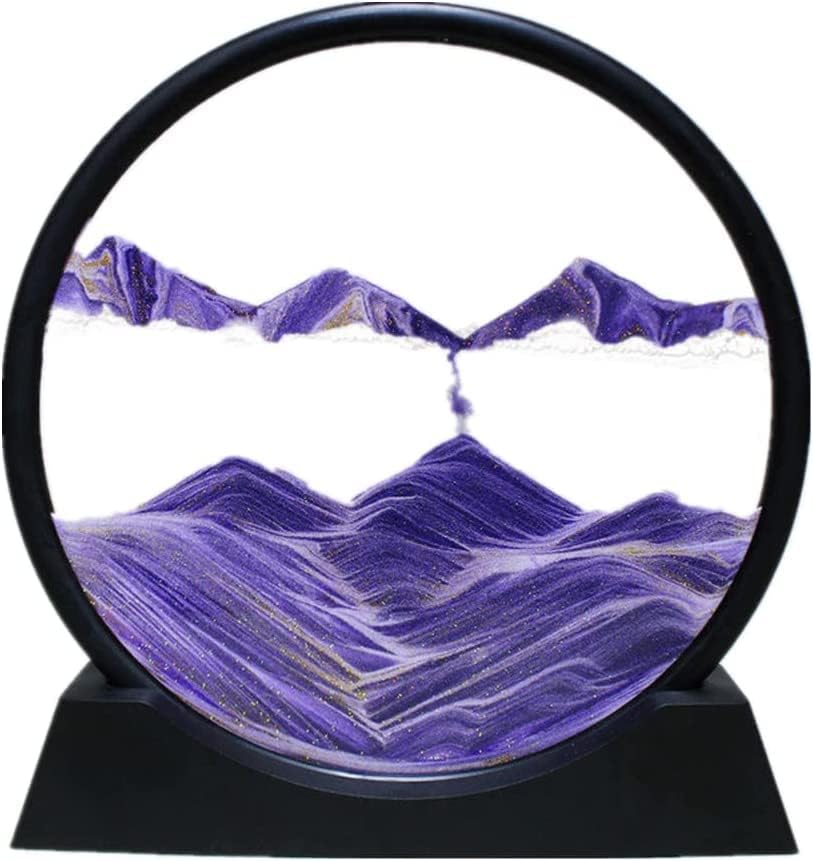 Evilia Ecom Moving Sand Art Picture, 7 Inch Liquid Motion Flowing Sandscapes with Stand for Sensory Relaxing Home and Office Desktop Decoration Ornament - Purple