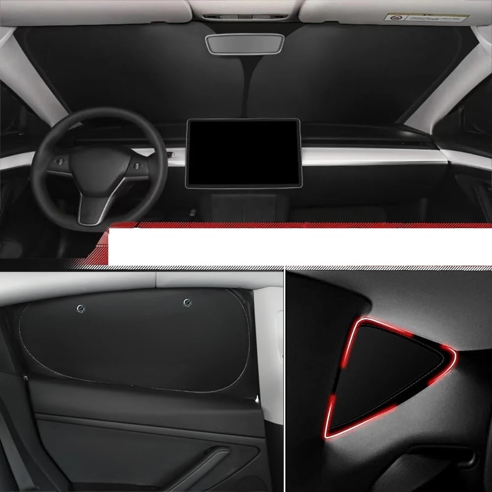 Parasol Coche Lateral Parasol Ventana Lateral Coche Con Ventosas Protector Privacidad Parabrisas Delantero Trasero Para Tesla Para Modelo 3 Para Modelo Y Ventanas Sin Marco Parasol Coche(BB MY front w