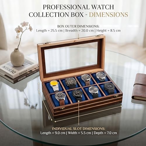 Image of Mens watch box, Watch display case, Indian Rosewood watch box organizer for men, Velvet lining glass lid, Solid Gift for Him, Made for Special Occasions (Dark brown - 8 room - 2)