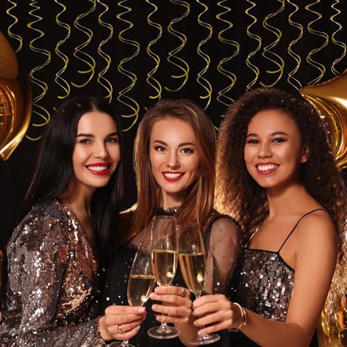 Image of Gold Hanging Swirl Decorations 30 Pcs, Streamers Party Decorations -Twin Tails Ceiling Swirl Foil Decorations, Gold Party Decor for Wedding /Birthday /Christmas /New Year Decoration (Gold, Pack of 30)