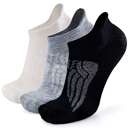 Busy Socks Merino Wool Ankle Socks for Women, Mens Novelty Wing Mesh Breathable Thick Padded Runner Socks, Black/White/Light Grey, Medium, 3 Pairs