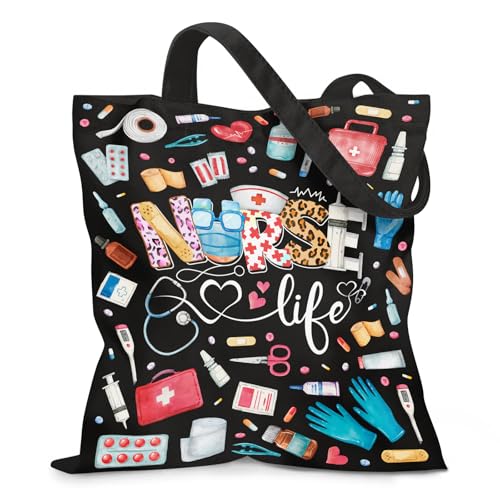 Medical Canvas Tote with Heartbeat Print