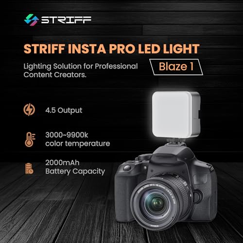 Image of STRIFF Blaze-1 LED Video Light for Phone, Camera, Laptop, Meeting, Photography, and Lighting, with Clip & Type C, Dimmable & Rechargeable for Selfie Stick Tripod, 2000mAh, 4.5W