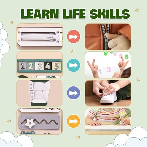 Image of KALOTOYS Busy Board Bear for Toddlers Wooden Montessori Toys, Wooden Controller Sensory Toy for Autistic Children & ADHD Sensory Board for Education & Learning Green