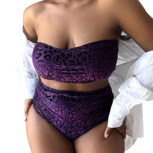 Maillot de bain velours léopard haut fixe maillot bandeau anti-glisse