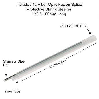 6 Strand Single-Mode SC OS1 Fiber Optic Cable Pigtails for Fusion Splicer Splicing. Includes 6 Fiber Optic Fusion Splice Protective Shrink Sleeves 2.5-60 mm Long (SC SM OS1)