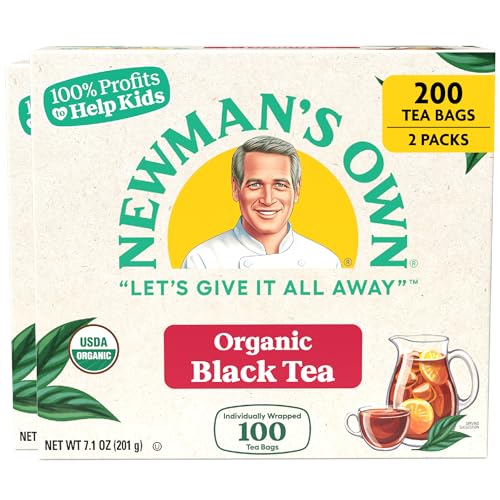 Newman's Own Organic Black Tea Strong Robust Black Tea with 100 Tea Bags Per Box (Pack of 2) USDA Certified Contains Caffeine Brew Hot/Cold