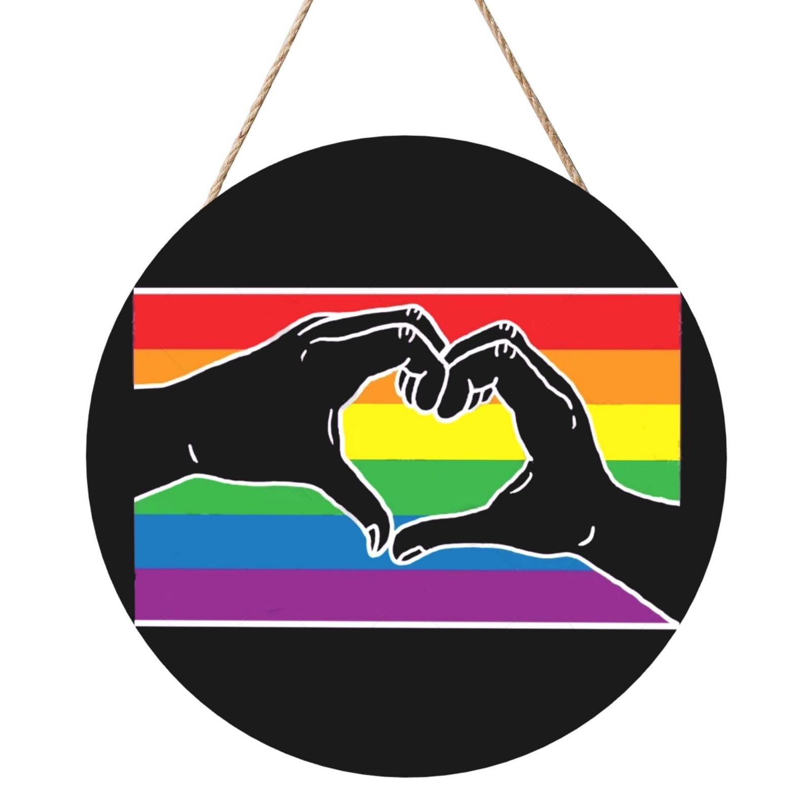 Rainbow Pride Heart Hands Door Signs Plaques Wood Welcome Sign For Front Door Wall Hanging For Home Farmhouse Office Classroom Party Decoration
