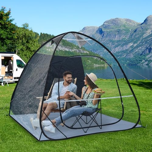 UNP Pop up Sports Tent, Waterproof Outdoor Pod with Floor Mat & Top Cover, Dome Tents Camping Shelter for Sports Watching Soccer, Football, and Ice Fishing (3 Person Tent Black)