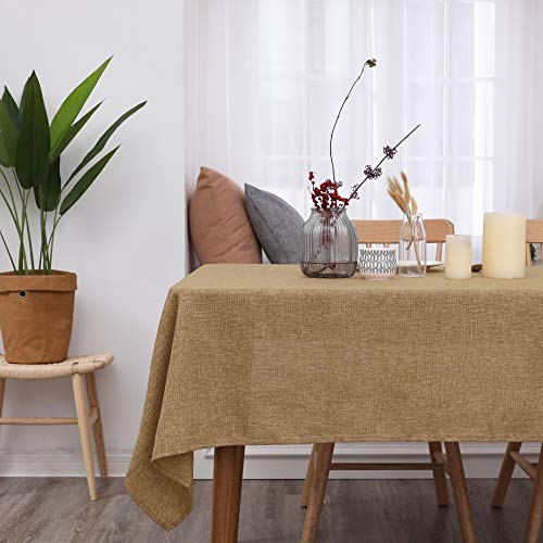 Nappe rectangulaire 150x300cm effet lin imperméable jaune brique pour table