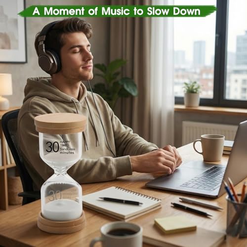 Image of 30 Minute Wooden Sand Timer,White Sand Hourglass for Productivity, Focus, Meditation & Home Decor,30 Min Reloj de Arena Sand Clock for Kitchen, Office, Classroom, Yoga & Games