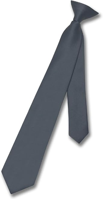 Vesuvio Napoli Boys CLIP-ON NeckTie Solid CHARCOAL GREY Color Youth Neck Tie