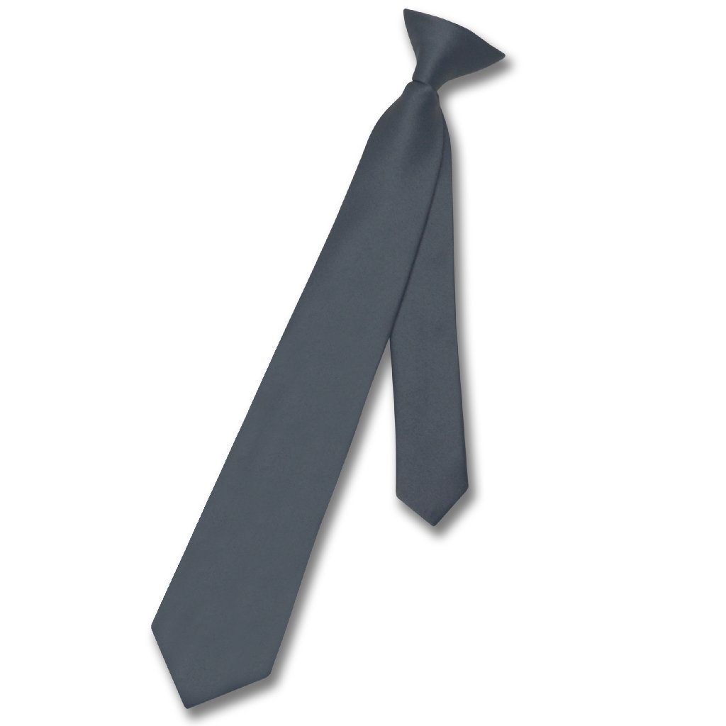 Vesuvio Napoli Boy's CLIP-ON NeckTie Solid CHARCOAL GREY Color Youth Neck Tie