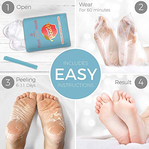 Peach Foot Peel Mask - 2 Pack - For Cracked Heels, Dead Skin & Calluses-Make Your Feet Baby Soft- Removes & Repairs Rough Heels, Dry Toe Skin-Exfoliating Peeling Natural Treatment