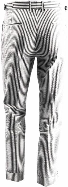 Men's Summer Seersucker Slim Fit Pants Flat Front Lightweight Sear Sucker Suit Separate Pants Trousers